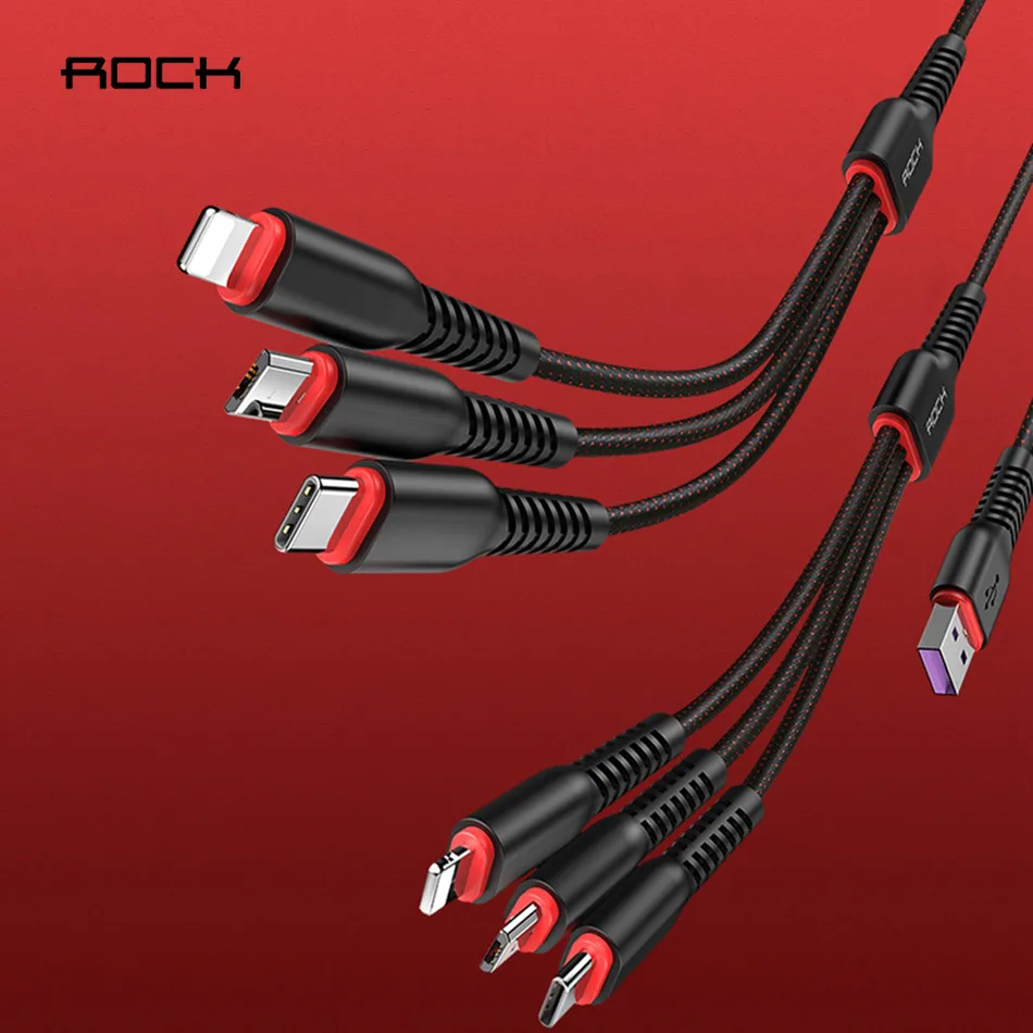 ROCK 6 в 1 USB кабель для iPhone XR X XS Max 3.6A Micro usb C быстрой зарядки samsung S8 Xiaomi шнур Кабели