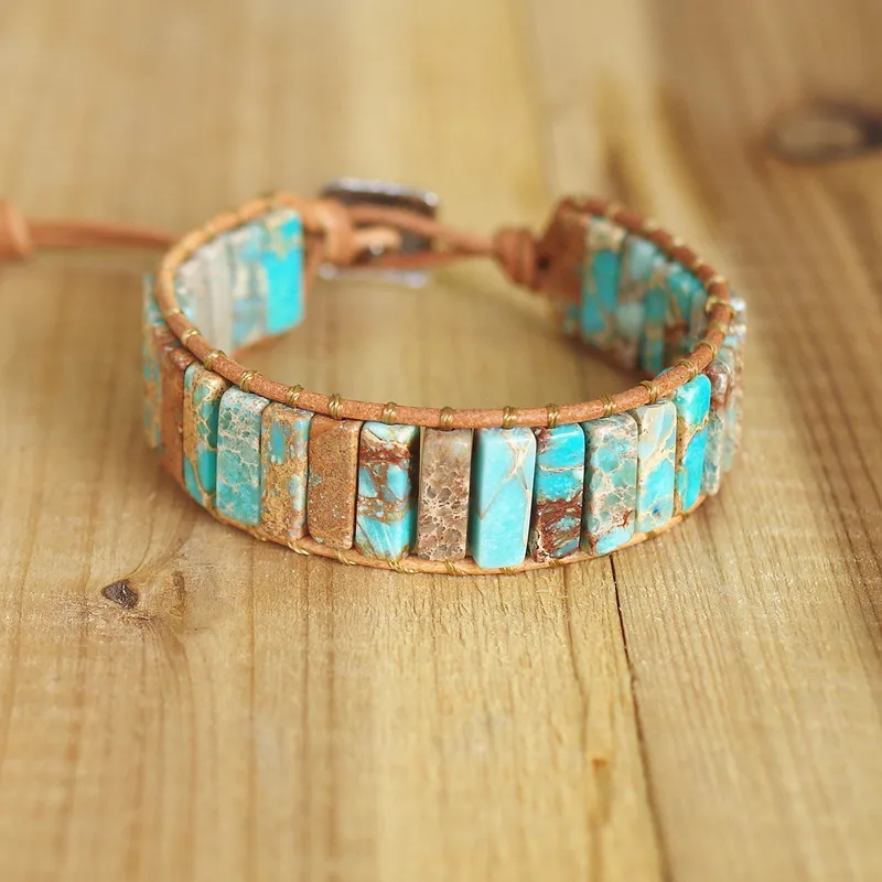 Кожаный браслет император с бусинами в форме трубок чакра женский и мужской