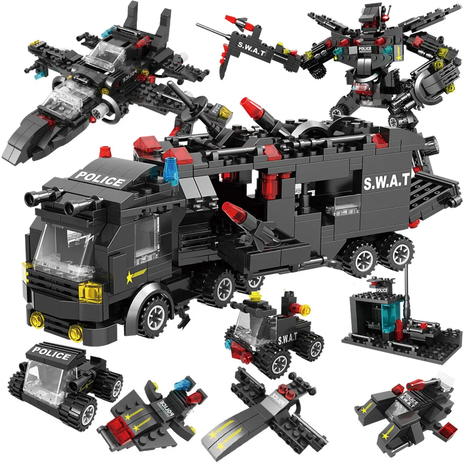 

City Swat Truck Model Ship Building Blocks Police Station Car Machine Helicopter Figures Bricks Educational Toy Christmas Gifts