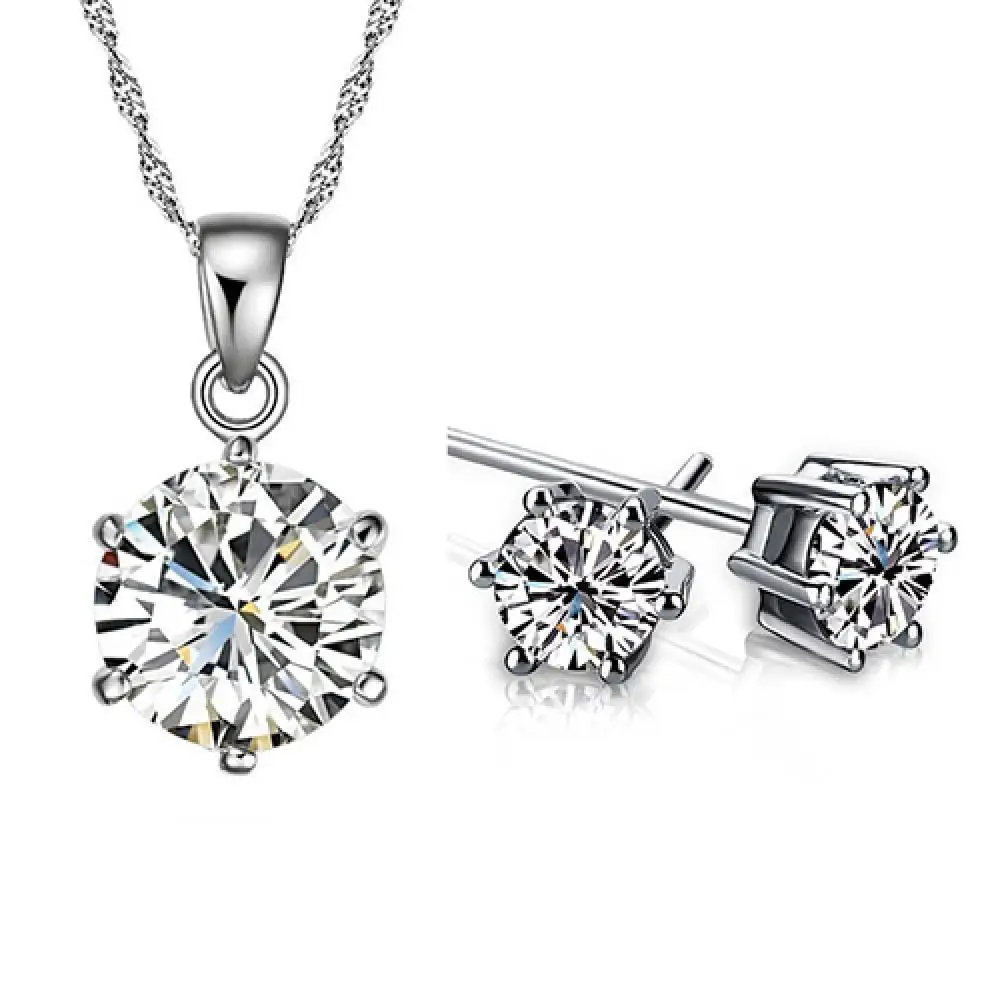 

Women Wedding Party Cubic Zirconia Pendant Necklace Stud Earrings Jewelry Set