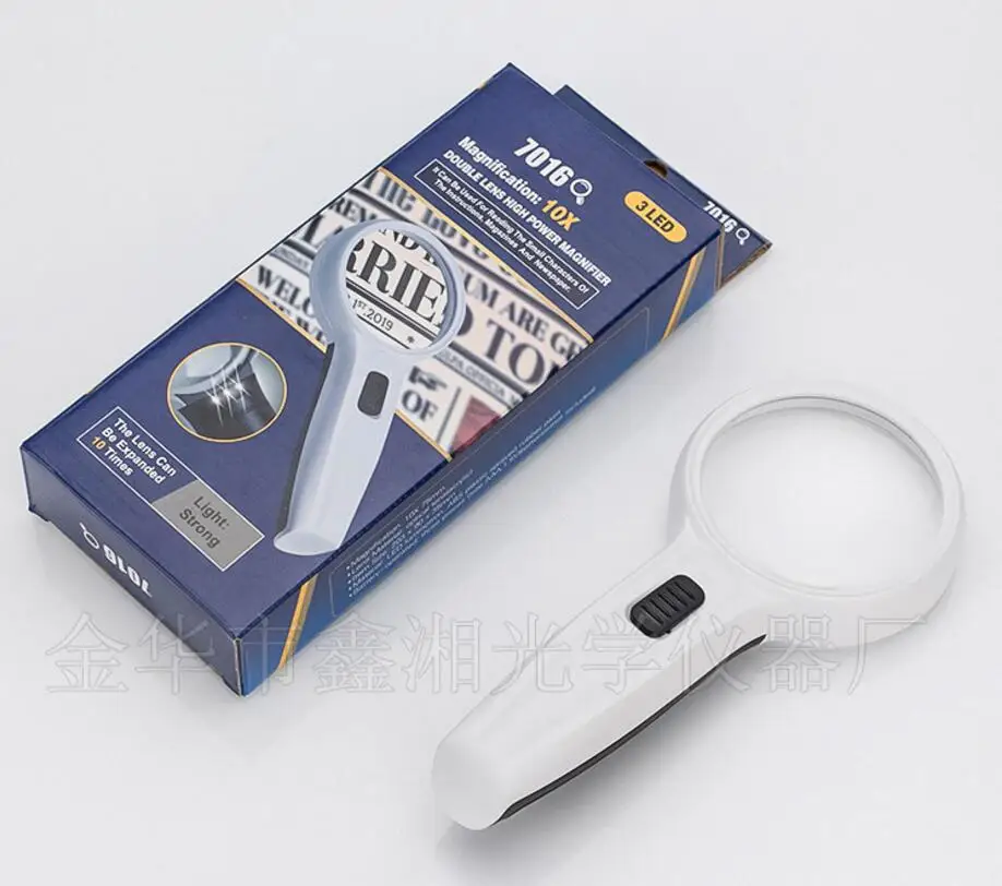 

10X Power 75mm Double Lens LED Illuminated Gift Magnifier Handheld Educational Children Reading magnifying glass with Lamps