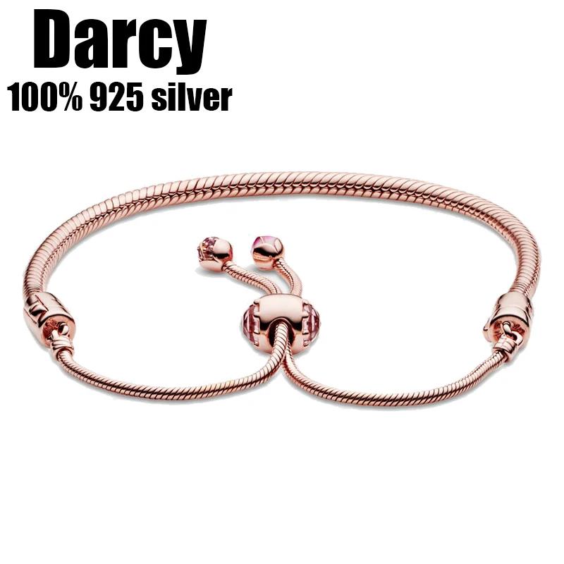 

Original logo authentic 100% 925 sterling silver pan charm chain bracelet for women fashion temperament jewelry snake bracelet