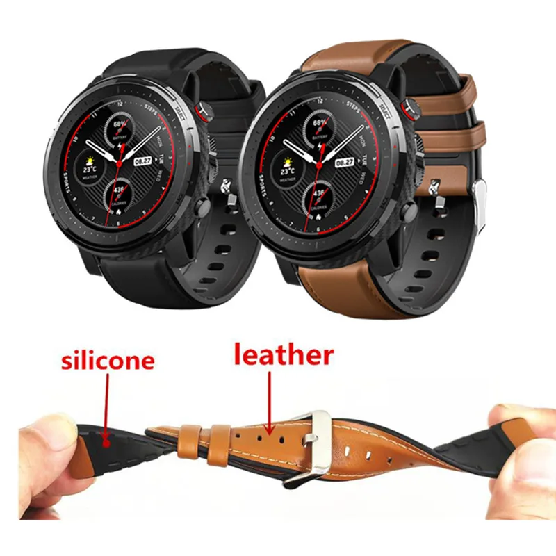 Ремешок кожаный и силиконовый для часов Amazfit Stratos 3 2 2s браслет на запястье Pace / Bip