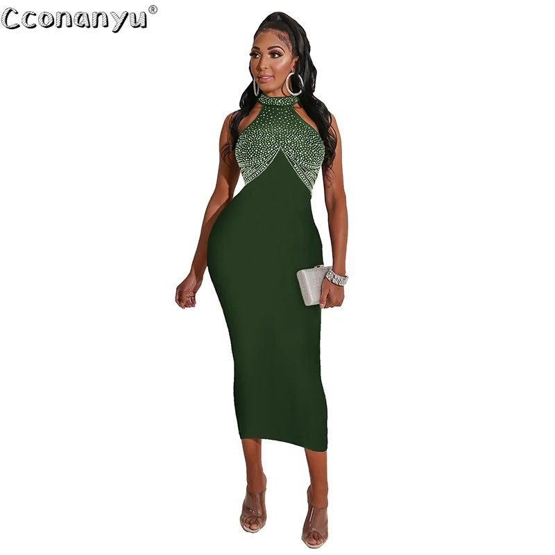 Женское Хрустальное платье сексуальное блестящее облегающее без рукавов с