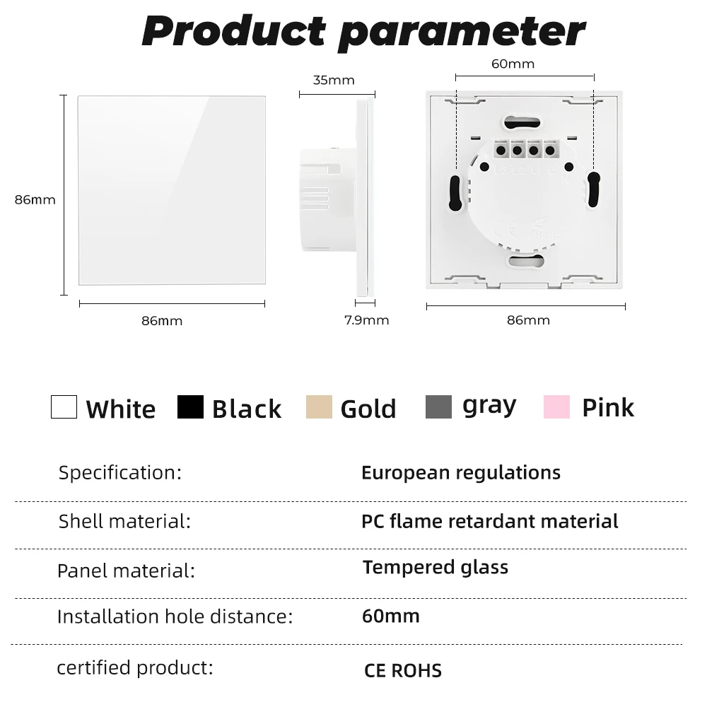 Прозрачный декоративный настенный выключатель SMATRUL нижняя коробка закаленное
