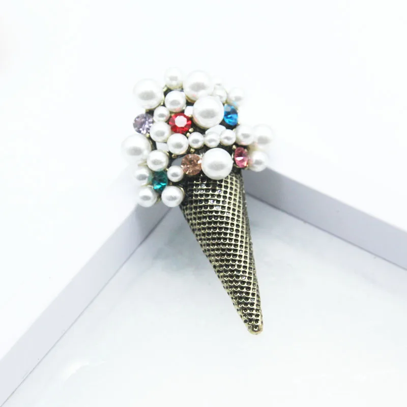 Женская Винтажная брошь в форме мороженого RHao золотистая с пряжкой для пальто