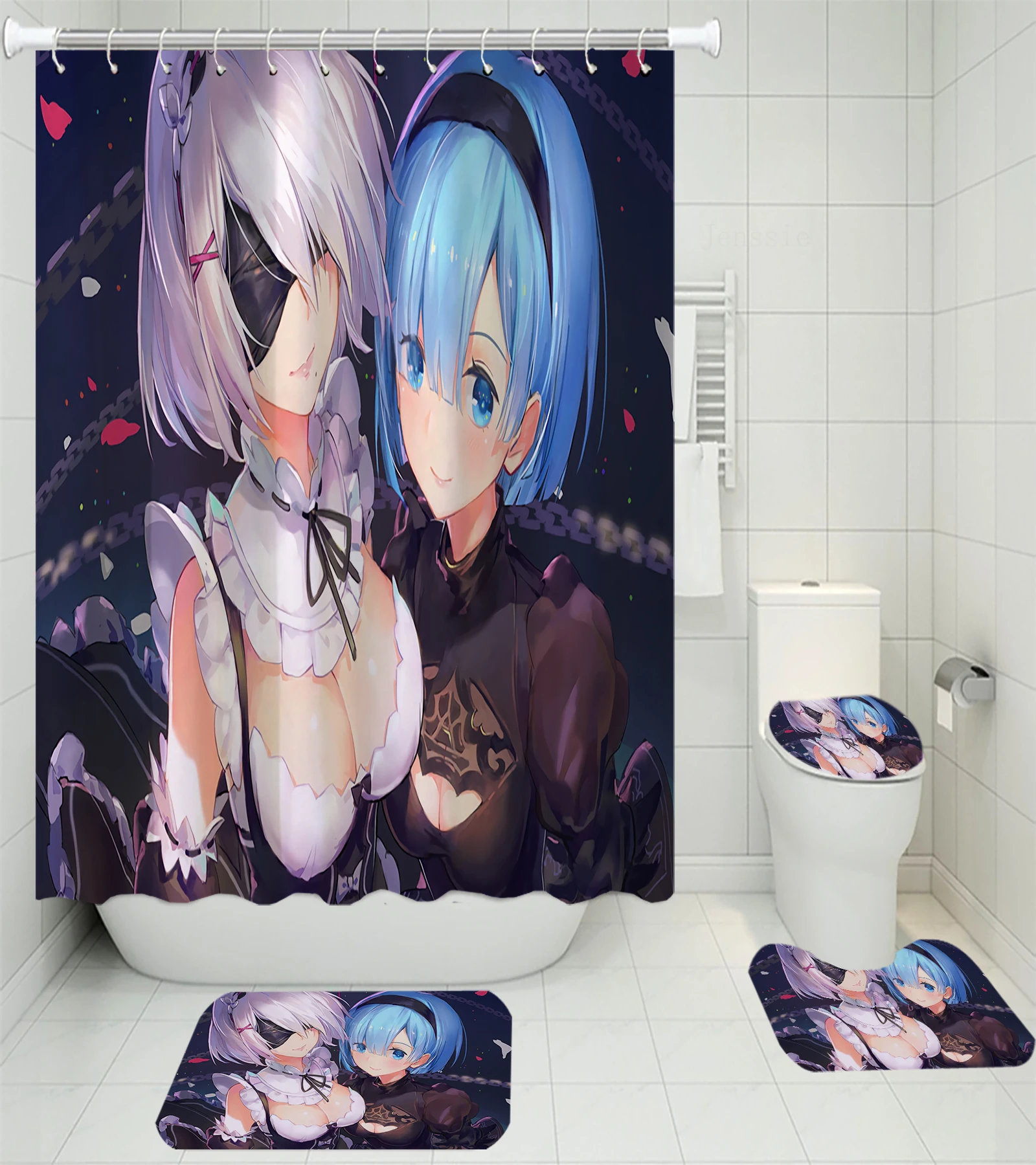 4 предмета в комплекте Япония Аниме душевые наборы штор ковра туалетный коврик
