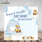 Sensfun Baby Shower фонов для фотостудии светильник голубых тонах, медведь стул с цветочным принтом, Детская Пижама, для детей, 1st День рождения Фоны