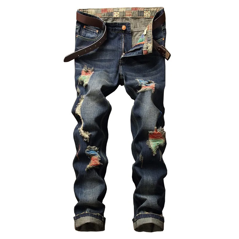 2020Autumn New Mens Colorful Cat Whiskers Denim Trousers Fashion Ripped Jeans For Men Hip Hop Vintage Man Jeans Ropa Para Hombre