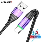 Зарядный кабель USLION, USB Type-C, со светодиодной подсветкой, для Samsung S10, S9, Redmi note 8 pro, 3 А, USB-C провод для быстрой зарядки и передачи данных