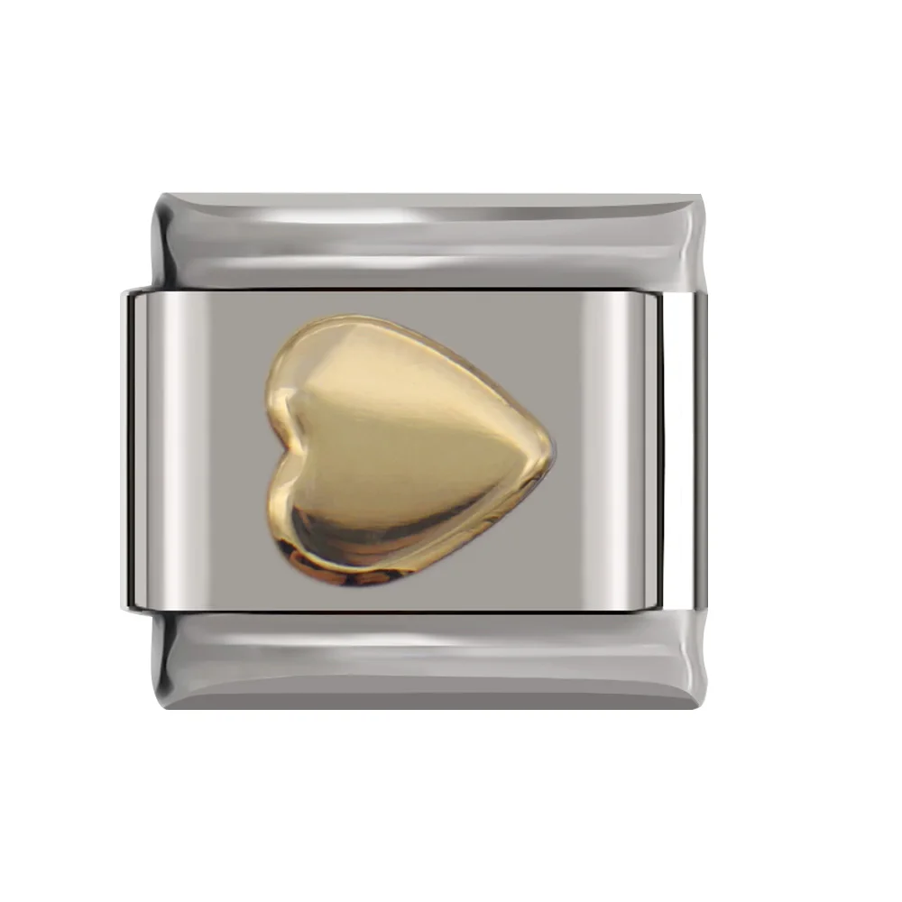 Gold Nice Heart Hapiship 9 мм ширина Маргаритка Сердце цветок бабочка крест зеленый браслет с итальянскими подвесками нержавеющая сталь ювелирных изделий DJ01 - Окраска металла: Gold Nice Heart