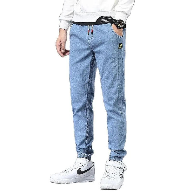 

Джинсы мужские джинсовые в стиле хип-хоп, джоггеры из хлопка, Узкие синие брюки, брюки-султанки, весна-осень