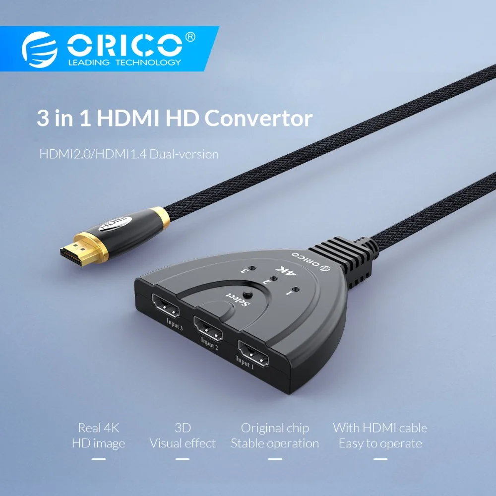 ORICO HDMI сплиттер 3 в 1 выход 4 к HDMI коммутатор с инфракрасным пультом дистанционного управления USB 3,0 HDMI для DVD HDTV