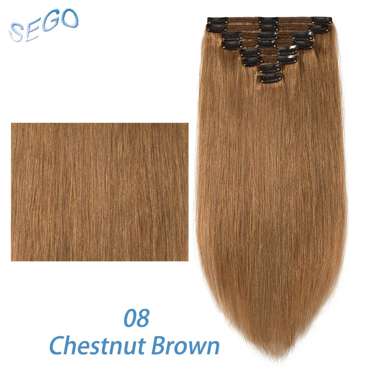 #8 SEGO "-24" 65-120G прямолинейный скрепка в Пряди человеческих волос для наращивания чистый и фортепиано Цвет 8 шт./компл. Non-Волосы remy, на заколках, бразильские волосы - Цвет: #8