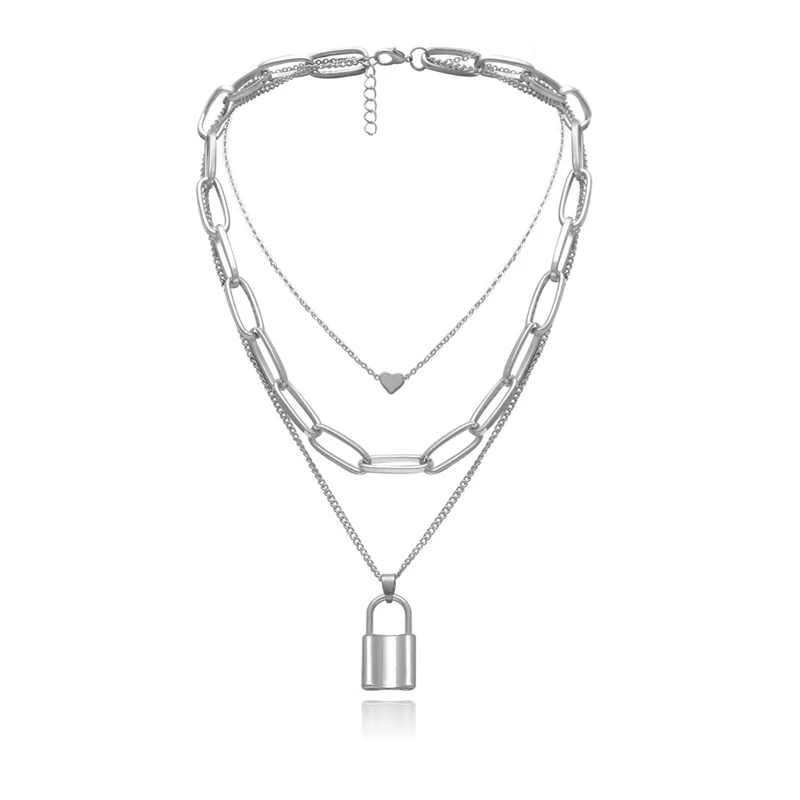 European and American Exaggerated Thick Chain Hip-Hop Retro Multi-layer Geometric Lock-Shaped Love Necklace Sexy Ladys 2021 | Украшения и