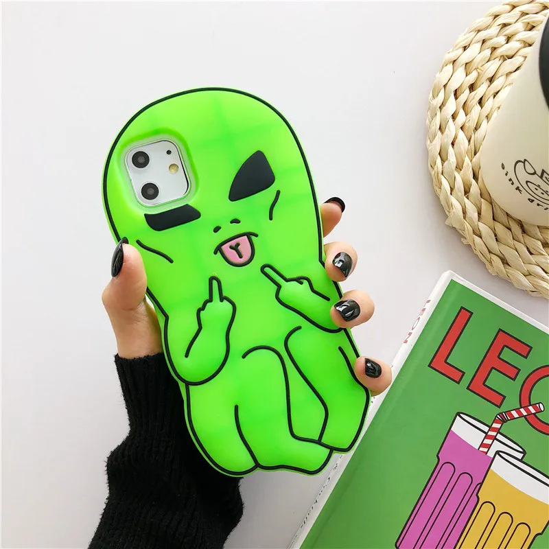 3D Lil Mayo Alien Silicone Phone Case for Apple iPhone 6 6s 7 8 Plus X XR XS 11 Pro Max SE 2020 - Green Back Cover image 2