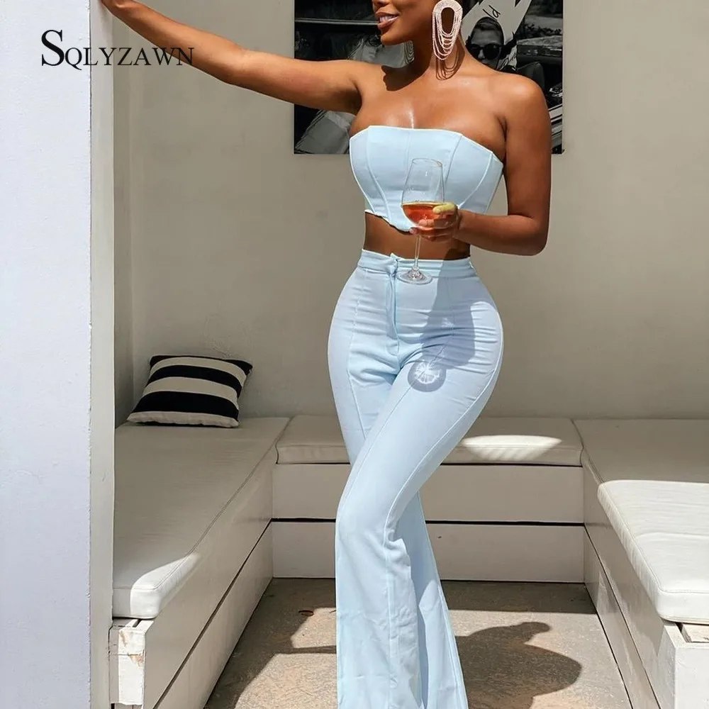 Для женщин Клубная одежда сексуальный корсет Топ в полоску + свободные штаны