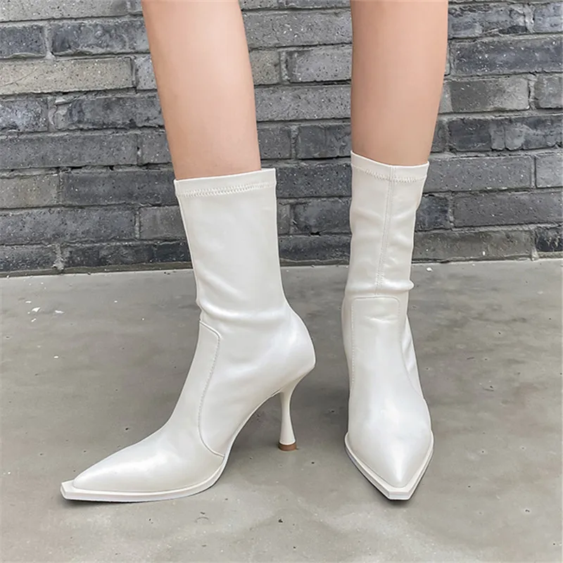 

2021 Women High Heel Boots Strange Boots Shine Women autumn Shoes Fashion Cool Ankle Boots Party Women Footwear Size 33-42