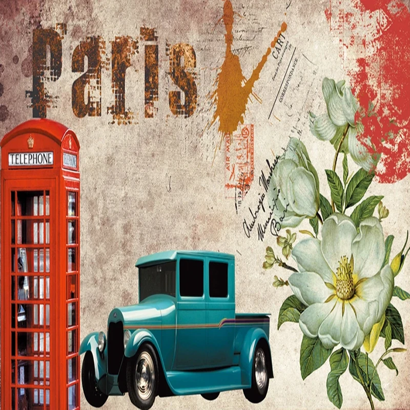 Самоклеящиеся водонепроницаемые обои в стиле ретро красная телефонная будка