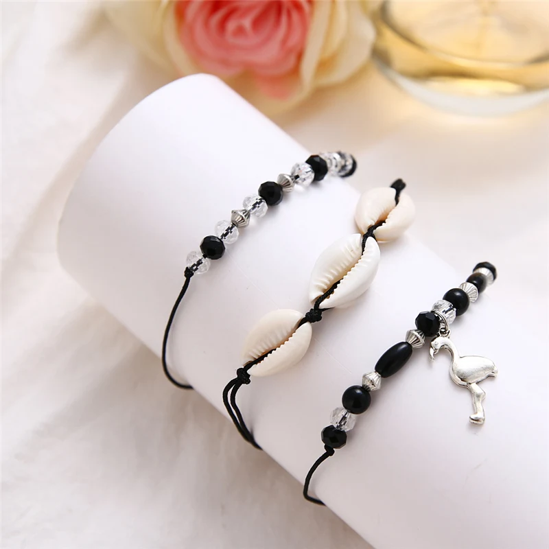 Black Rope Beaded Ankle Chain Animal Pendant Anklets For Women Summer Beach Shell Anklet Bohemian Bracelets On Leg Foot Jewelry
