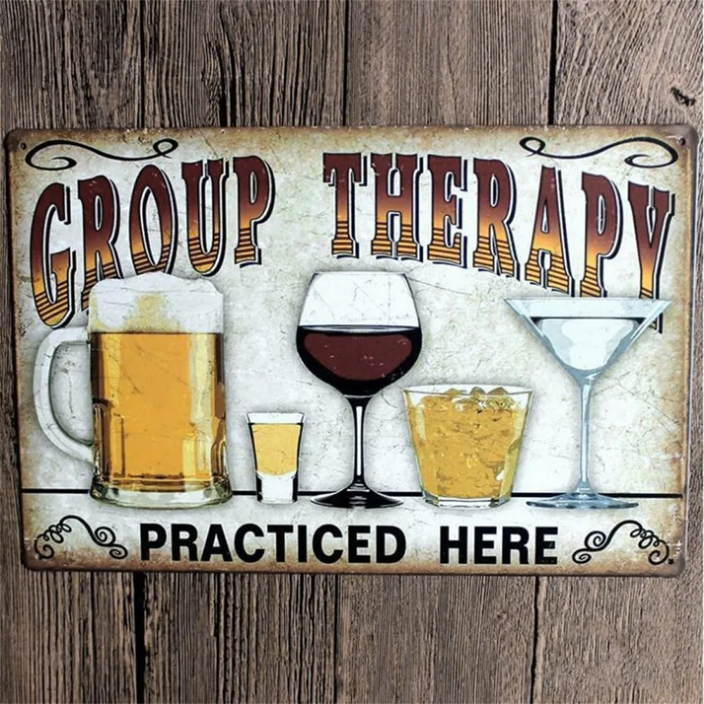 

Shabby Metal Tin Signs Group therapy practiced here. Ice Cold Beer Plaque Iron Painting Man Cave Wall Stickers Retro Pub