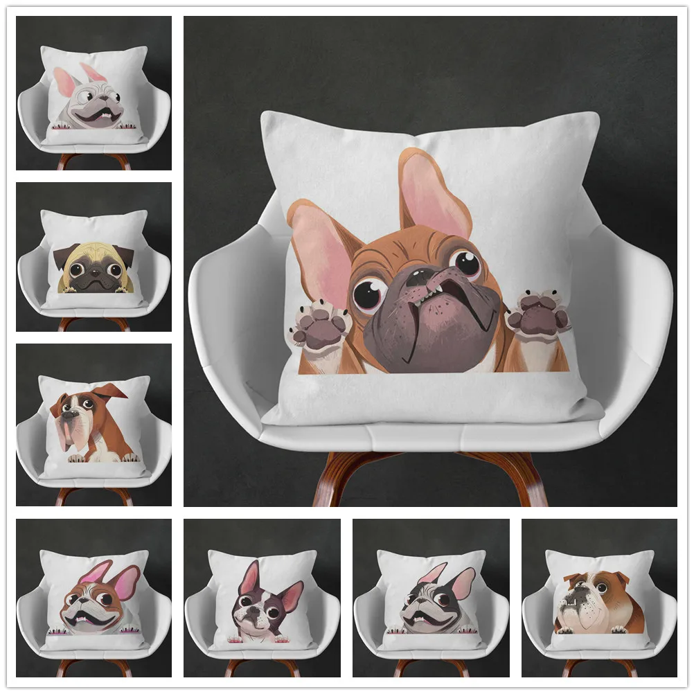 

Мягкая короткая плюшевая наволочка с рисунком бульдога щенка, наволочка для подушки, украшение для дома, дивана, автомобиля, наволочка 45x45 с...