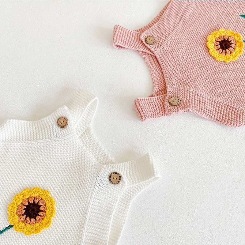 

Baby Knitted Rompers Sunflower Sleeveless Jumpsuit Newborn Boys Girls Knitted Romper One-piece Outfits Baby Clothes 0-24 month
