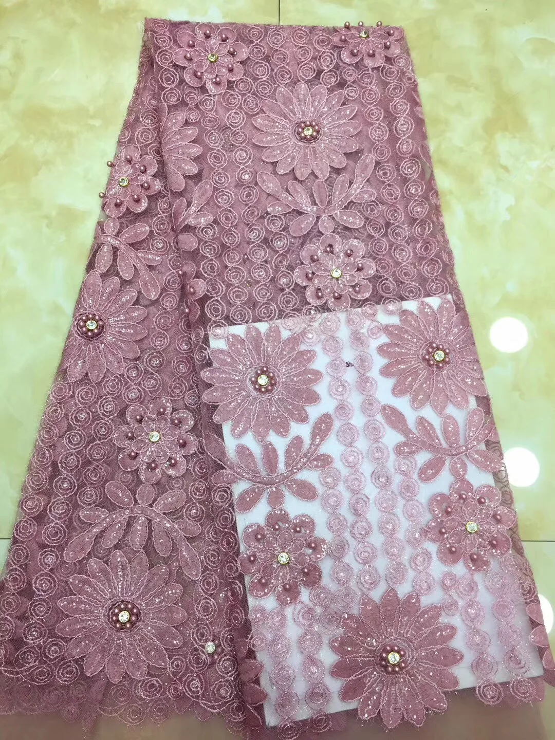 

Африканская Тюлевая кружевная ткань розового цвета, Высококачественная французская нигерийская сетчатая кружевная ткань с камнями для св...