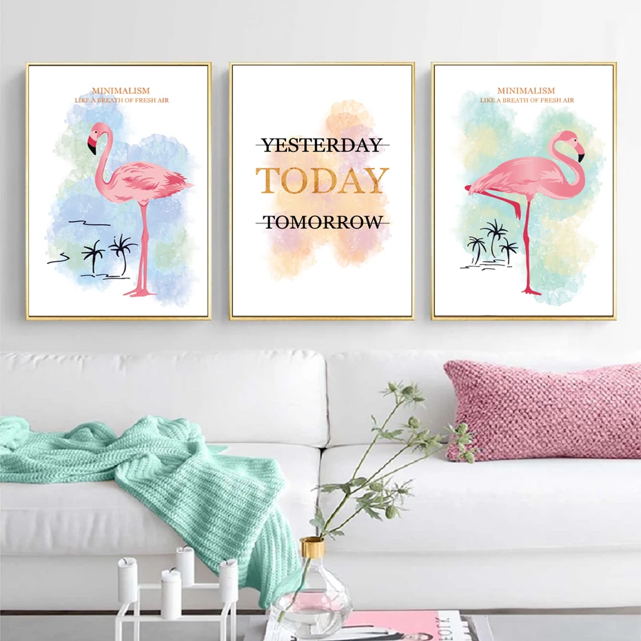 Скандинавские красивые Фламинго животные настенные художественные картины на
