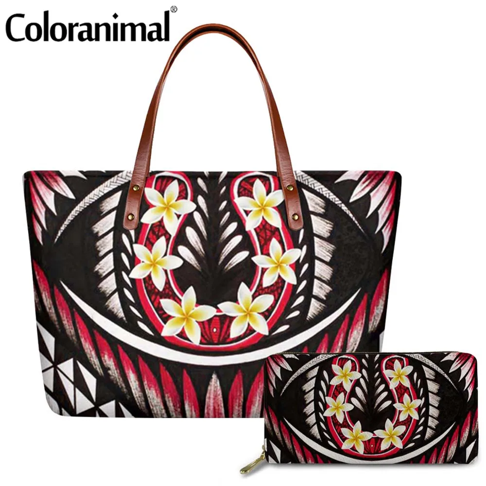 Женская сумка-тоут в этническом полинезийском стиле с цветным принтом Плюмерия