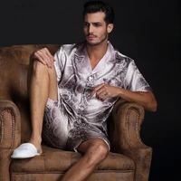 new mens pajamas sets satin silk pyjamas of t shirtshorts male pijama v neck sleepwear leisure home wear plus size mansleepwear