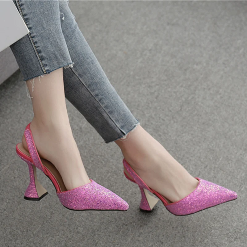 2020 модные женские дизайнерские блестящие сандалии розово-красные с ремешком на