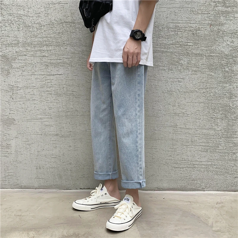 

Men's Solid Color Jeans Korean Casual Loose Harajuku Streetwear Slim Straight Leg Pants Wide Leg Pants Retro Ankle-length Pants
