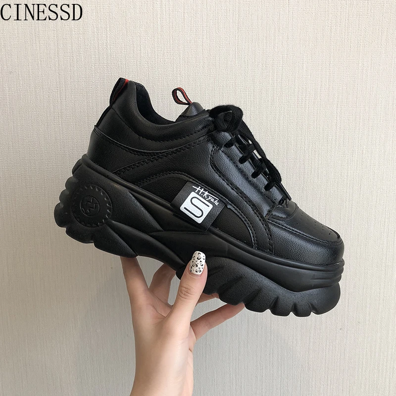 

Женские кроссовки на платформе Ulzzang, повседневные туфли на высокой танкетке, лоферы на плоской подошве, криперы для тренировок