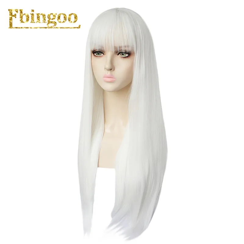 Ebingoo Hair cap+ белый высокотемпературное волокно Peruca Perruque натуральный прямой длинный синтетический парик с челкой для женщин