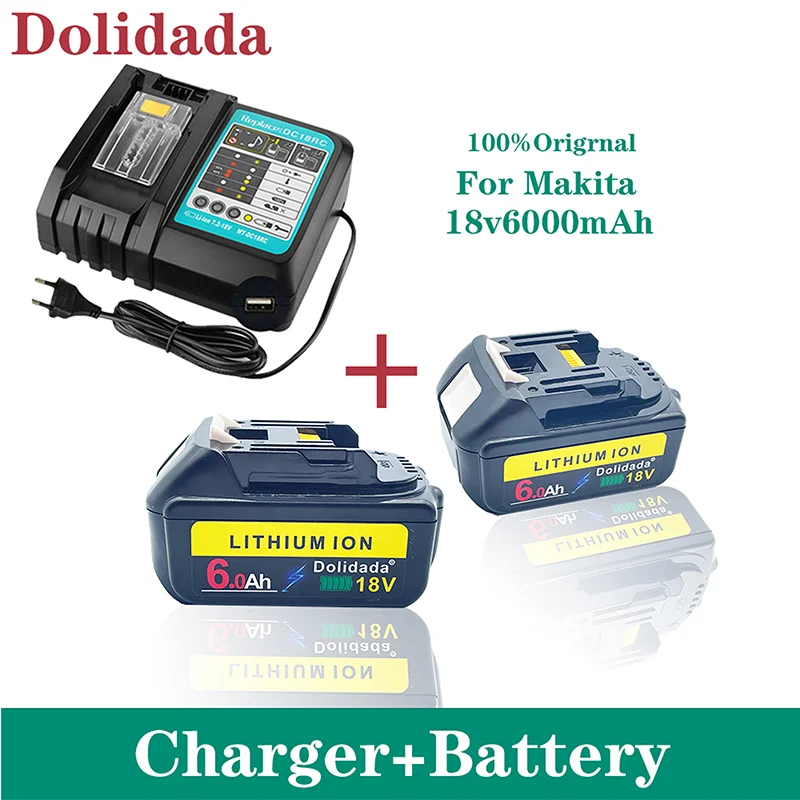 

Аккумуляторная батарея BL1860, 18 в, 6000 мАч, литий-ионная батарея для Makita 18 в, аккумулятор BL1840, BL1850, BL1830, BL1860B, LXT 400 + зарядное устройство