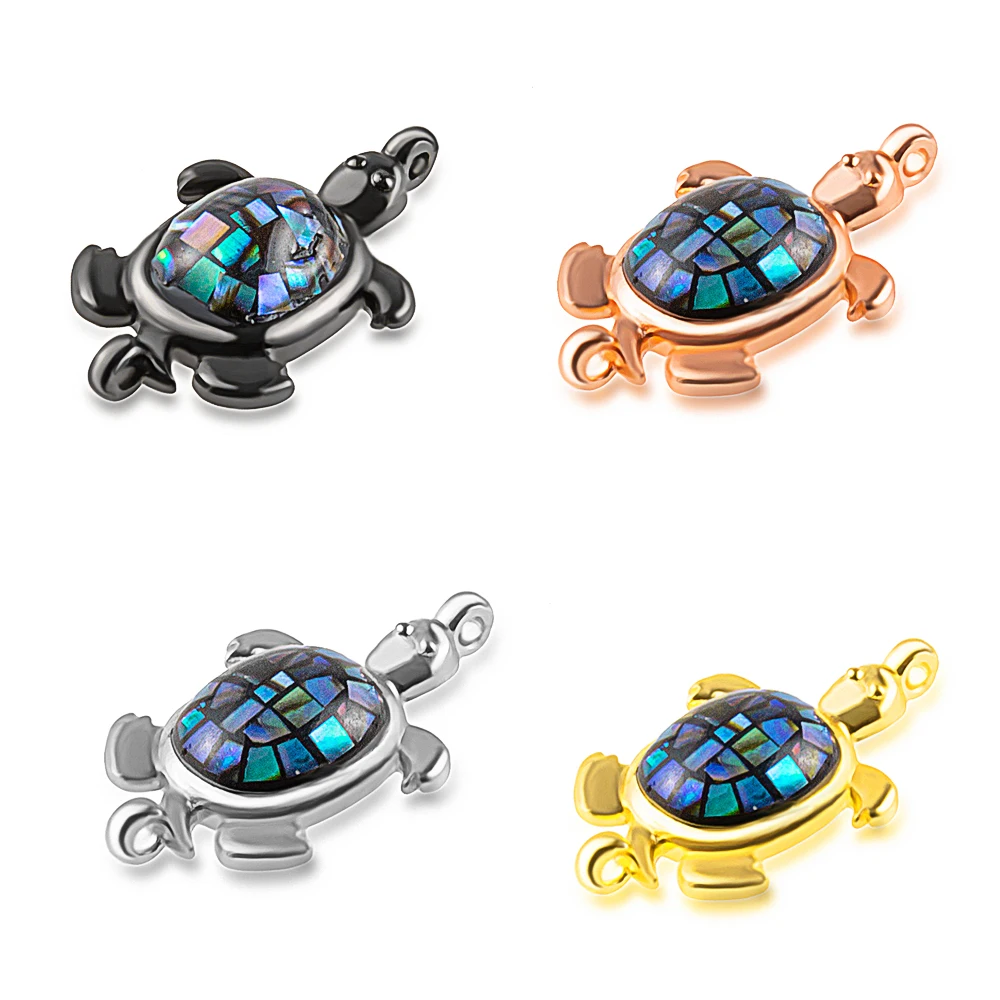 

20*10mm charm Diy turtle pendant necklace connector jewelry accessories miniature precision inlay zircon abalone bracelet gift