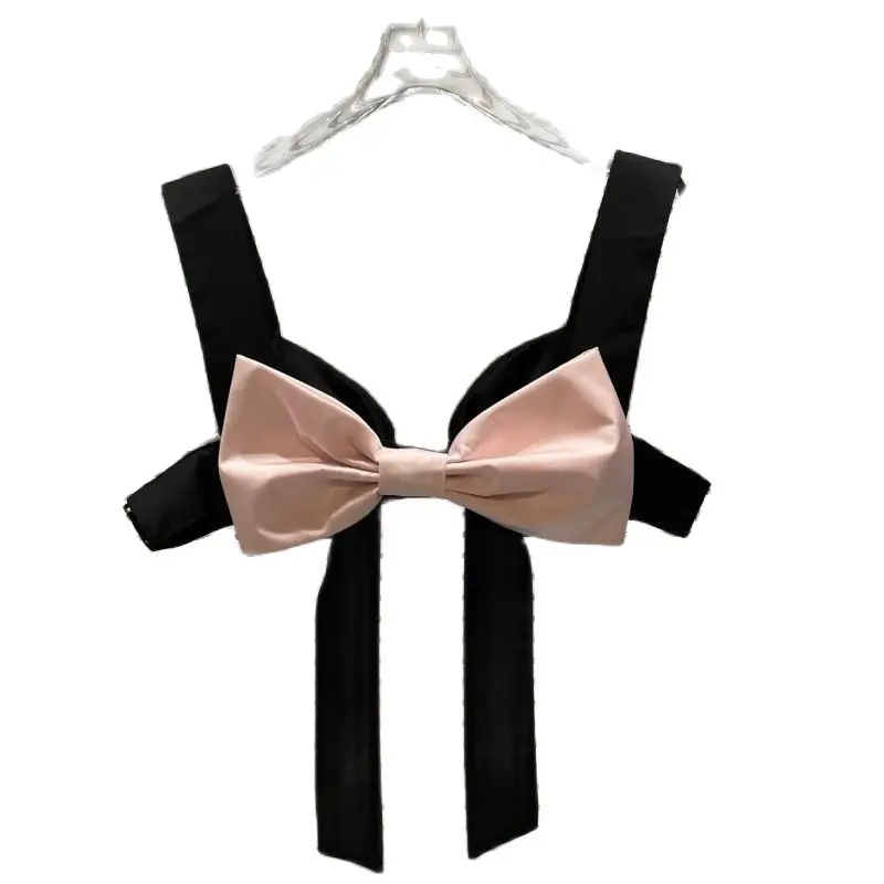 

Женский топ с открытой спиной GetSpring, Черная майка с большим бантом, украшенная пэчворком, короткий топ с лямкой через шею, осень 2021