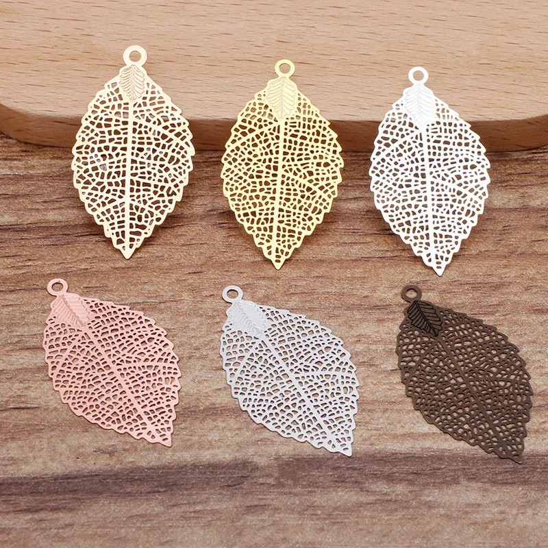 

50pcs 35x19mm Metal Brass Leaf Copper Charm Filigree Hollow Leaves Pendant DIY Jewelry Accessories