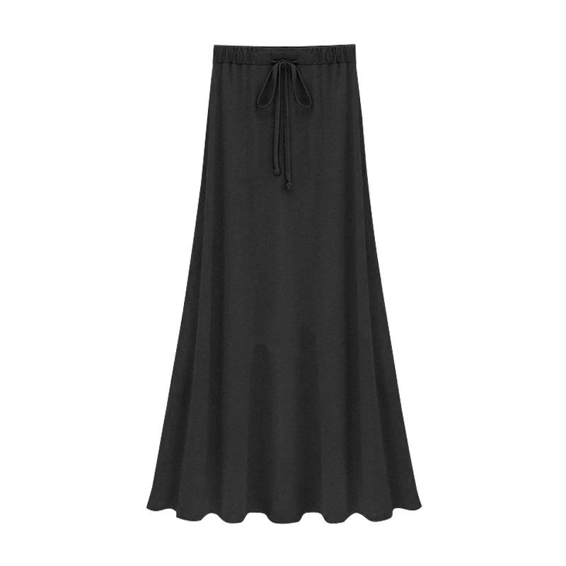 Черный Summer Long Skirts for Women Big Size Black Gray High Waist Split Lace Up Ladies Elegant Bodycon Maxi Skirt Plus Size 5xl 6xl - Цвет: Черный