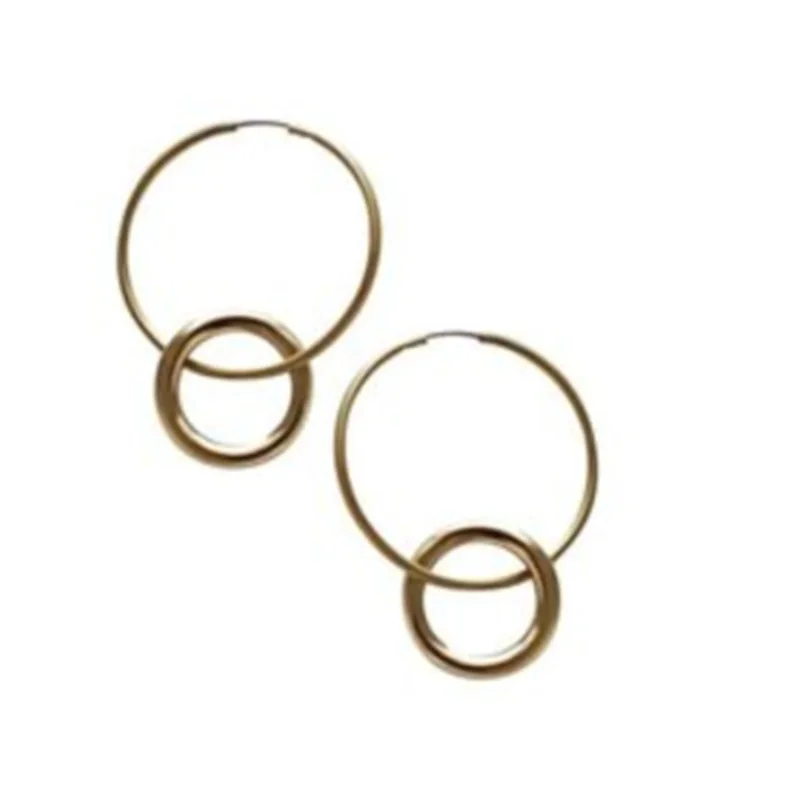 

Vintage Stainless Steel Gold Plated Cold Wind Geometric Double Circle Temperament hypoallergenic Hoop Earrings For Female