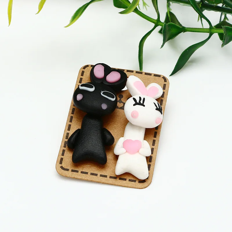 

Cute Dummy Bunny Earrings Black and White Clay Stud Earrings