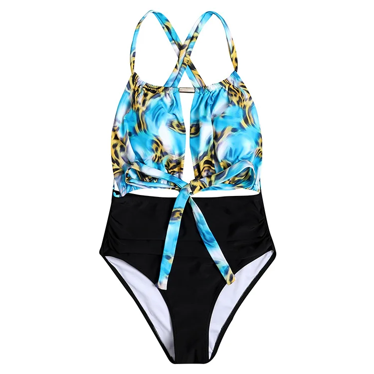 

Sexy Open Back Strappy Leopard Print Triangle One-piece Swimsuit Bikini