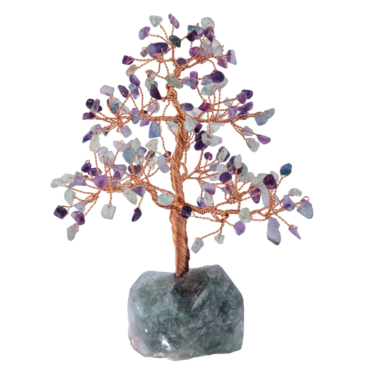 TUMBEELLUWA 7''Chakra Healing Crystal Copper Money Tree,Natural Rough Stone Base Crystal Tree Feng Shui Luck Figurine Decoration