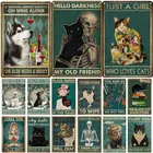 Художественный металлический плакат Husky Skeleton с изображением черной кошки, винтажный интересный жестяной плакат для спальни, гостиной, клуба, бара, Настенный декор