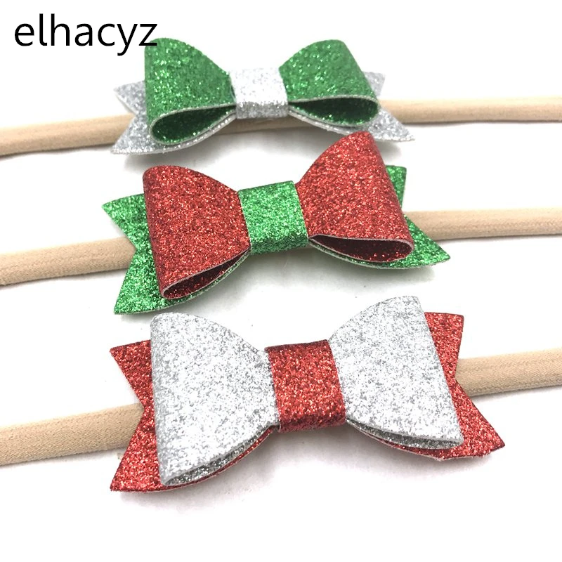 6 шт./лот красный белый зеленый Рождественский кожаный бант с нейлоновой повязкой