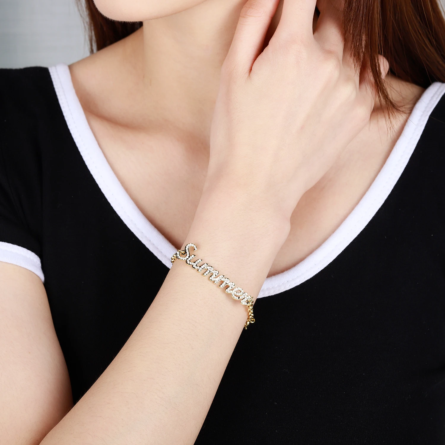 Персонализированный браслет со сверкающим именем и золотые браслеты из