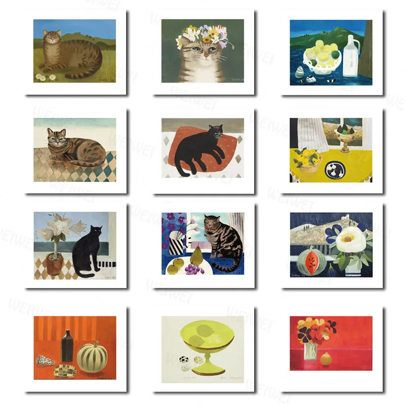 

Nordic Cute Cartoon Animal Retro Cat Canvas Painting Wall Art Picture Poster and Print for Children Room Living Decor