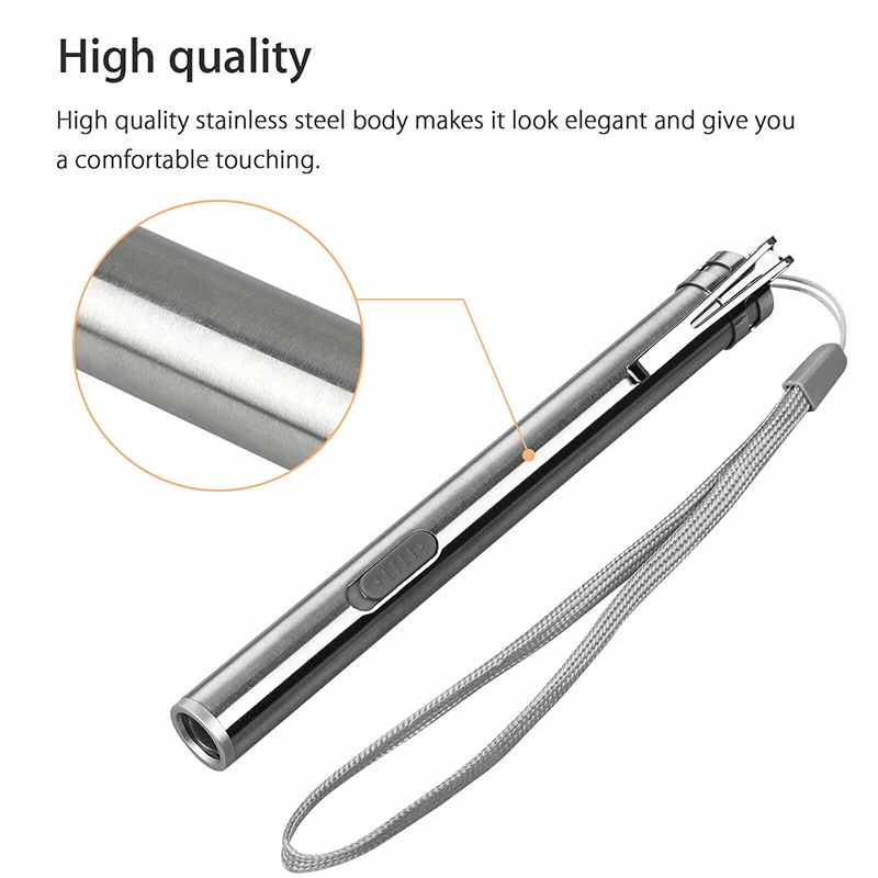 USB Rechargeable Medical Handy Pen Light Mini Nursing Flashlight LED Torch Lamp With Stainless Steel Clip Pocket Led | Освещение