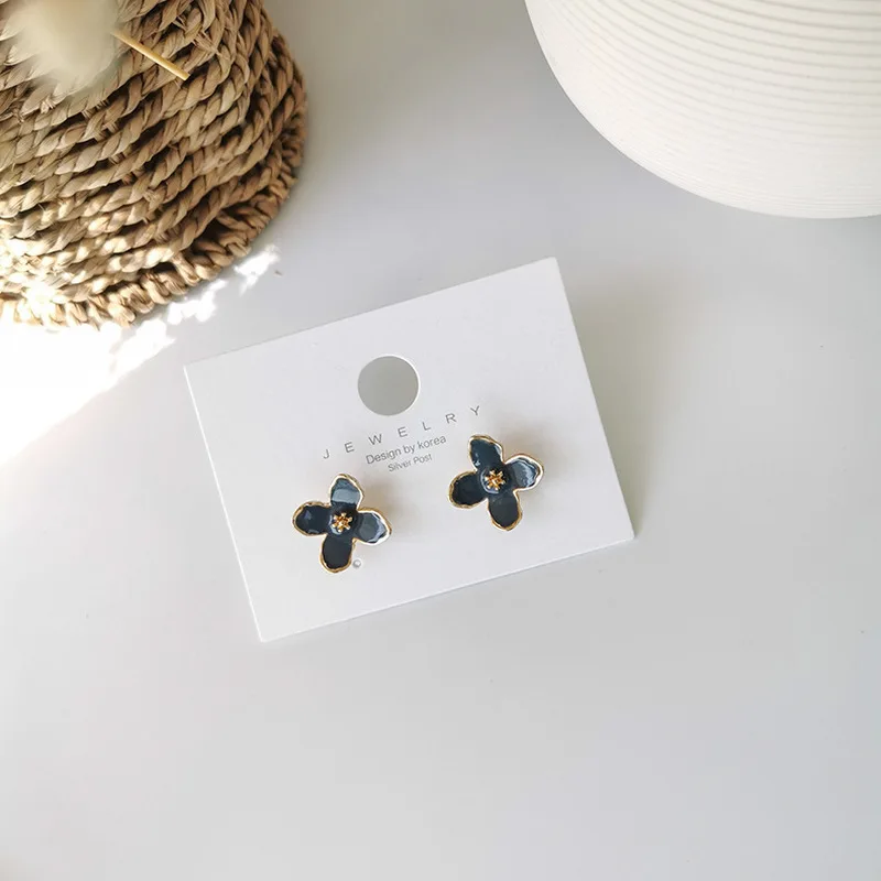 925 Korea Cute Simple Small Drip Glaze Flower Elegant Sweet Stud Earrings for Women Fashion Jewelry Accessories | Украшения и